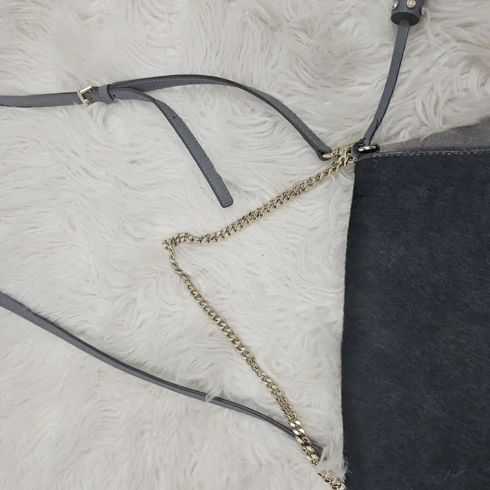 Kate Spade Laurel Way Haircalf Greer Crossbody Shoulder Bag Purse Smoky Gray